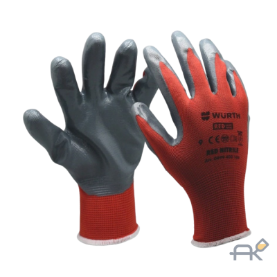 Перчатки защитные трикотажные. покрыты нитрилом. Red Nitrile. р.9 WURTH (0899403109)